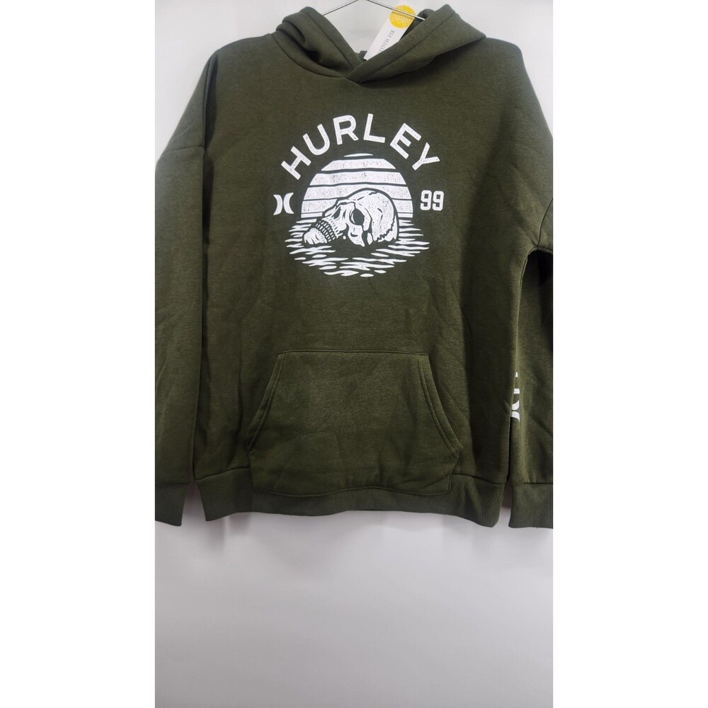 Hurley Boys XL Olive Green Drop Shoulder Graphic Hoodie Pullover Sweatshirt NWT